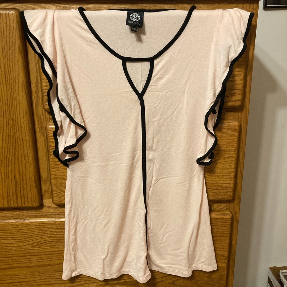 Bobeau ruffle shirt with keyhole